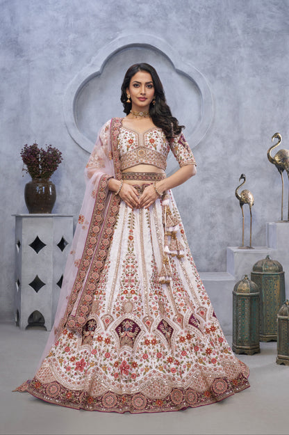Purple Organza Silk Lehenga with Zari Embroidery &amp; Velvet Patches