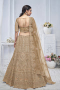 Bridal Brown Soft Net Lehenga with Paisley & Peacock Embroidery