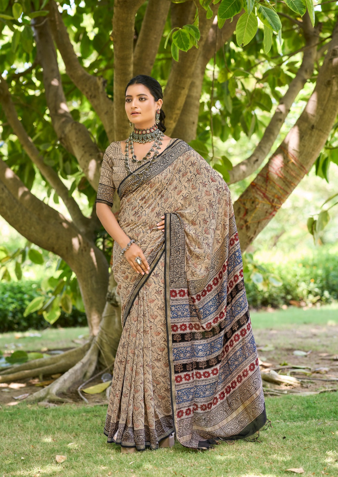 Mulmul Cotton Handblock Print Saree