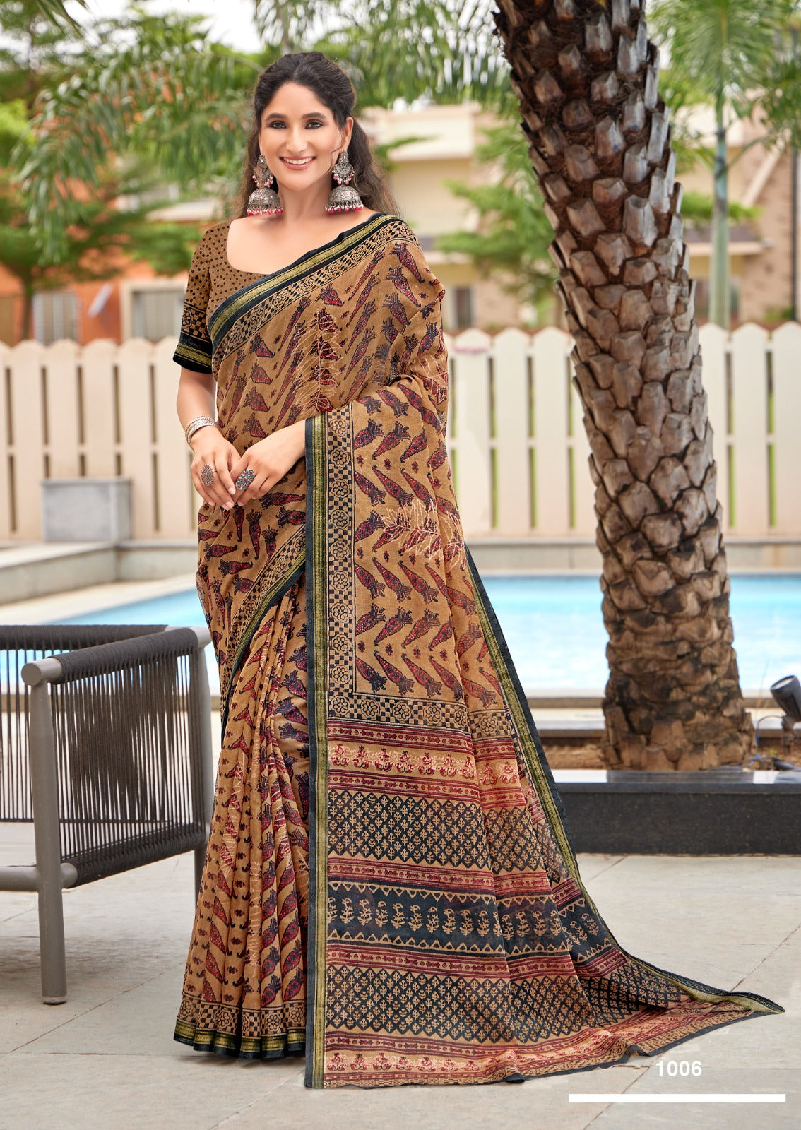 Mulmul Cotton Handblock Print Saree