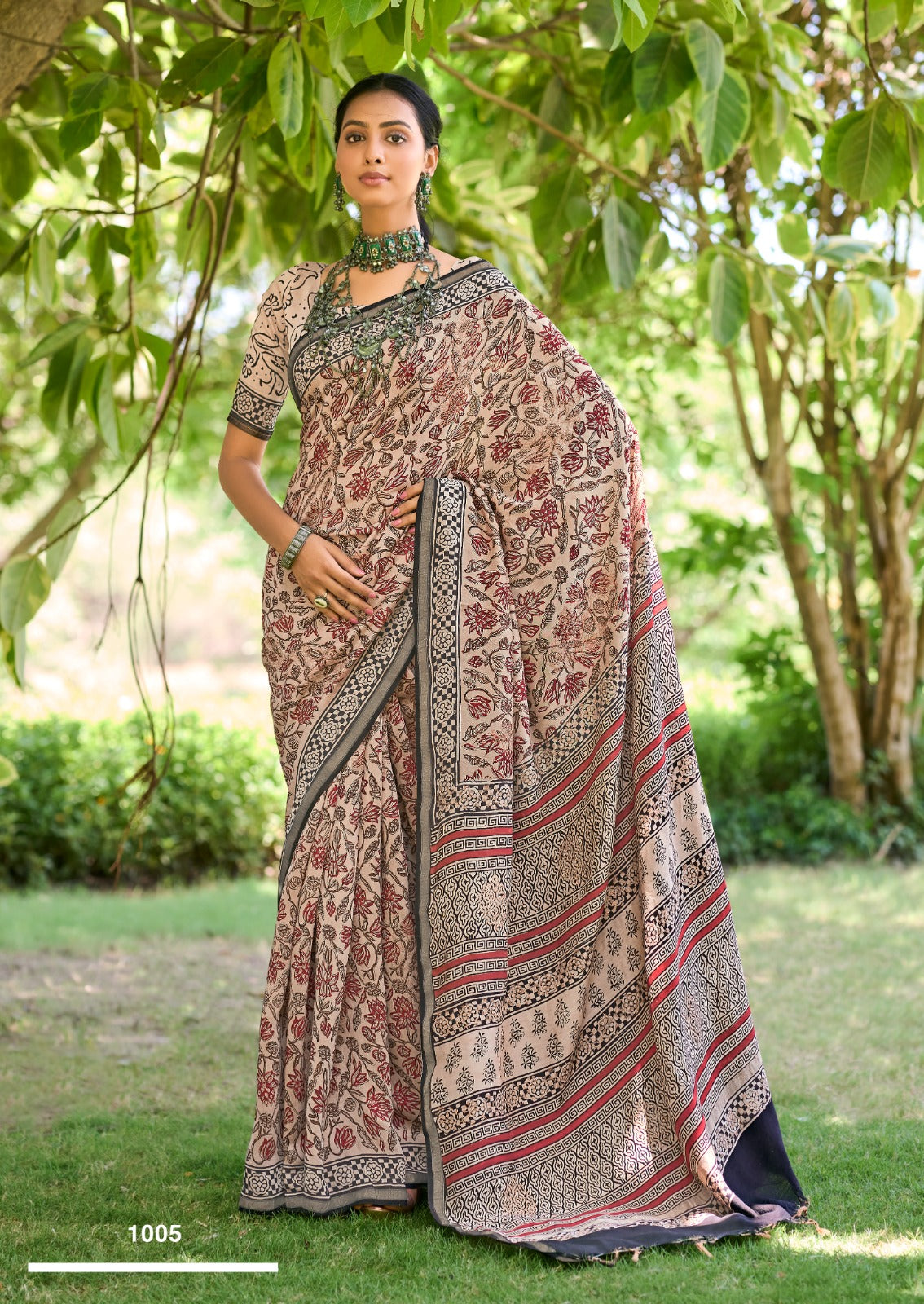 Mulmul Cotton Handblock Print Saree