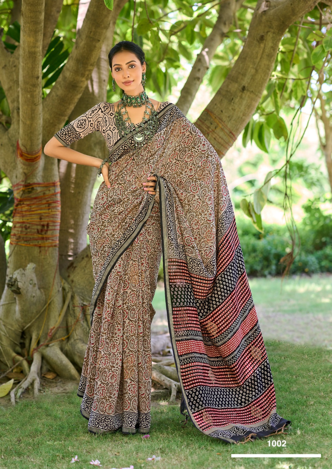 Mulmul Cotton Handblock Print Saree