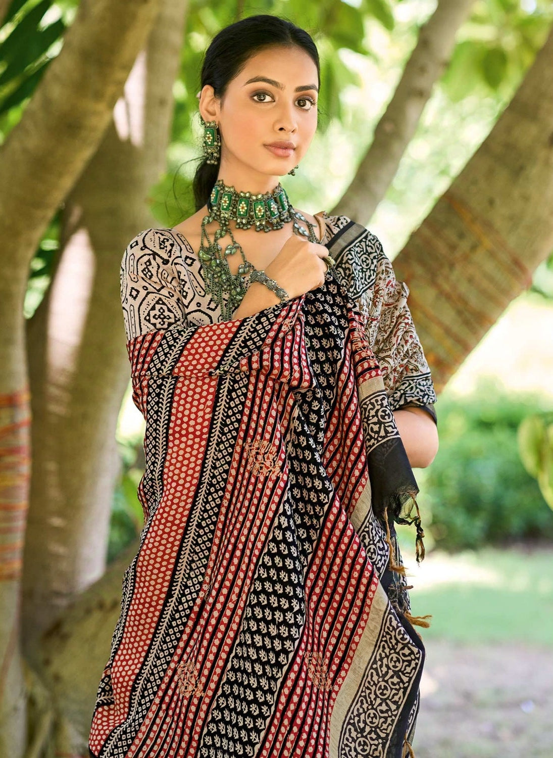 Mulmul Cotton Handblock Print Saree