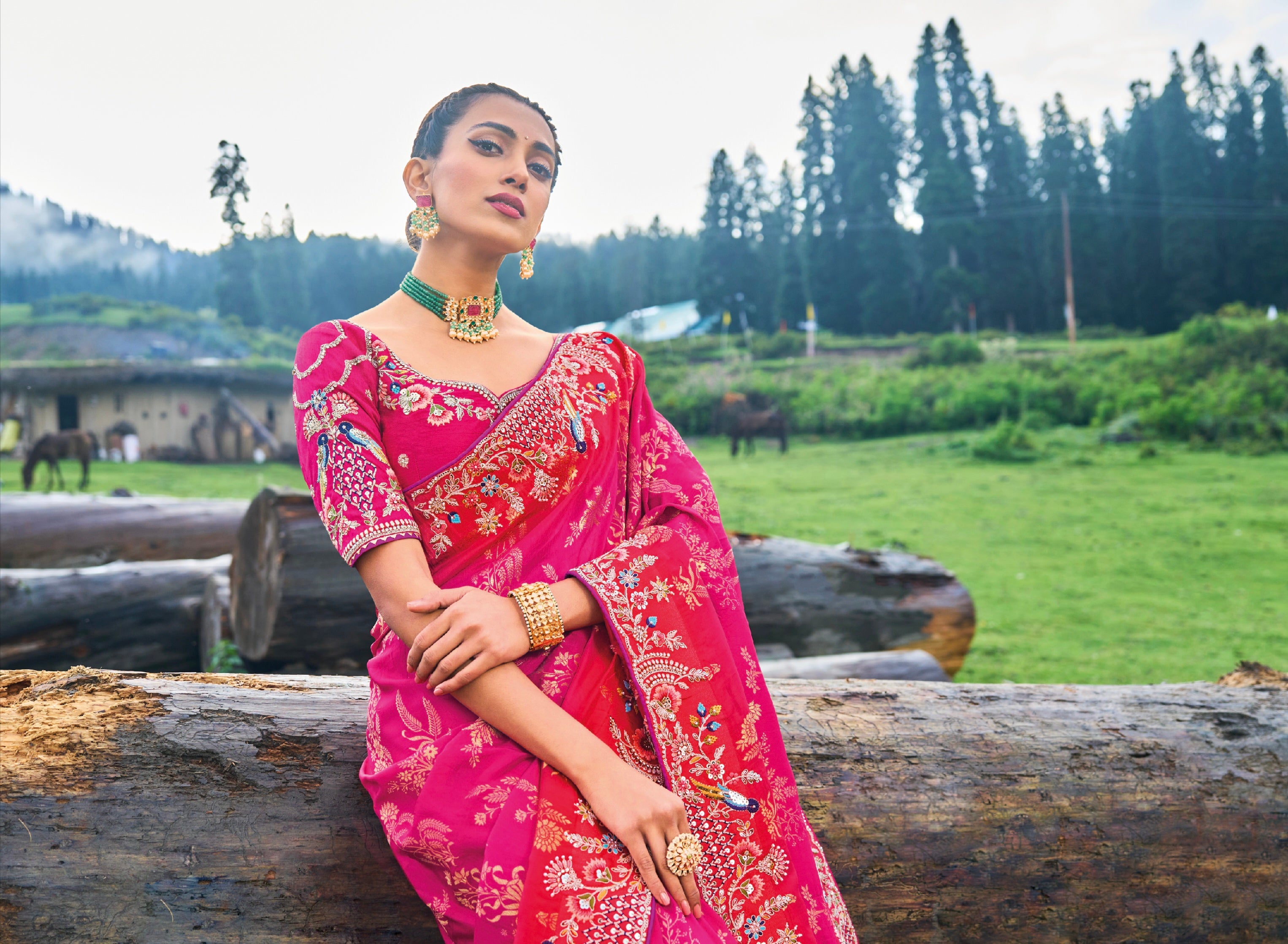 Pink Dola Silk Saree with Heavy Khatli Embroidery