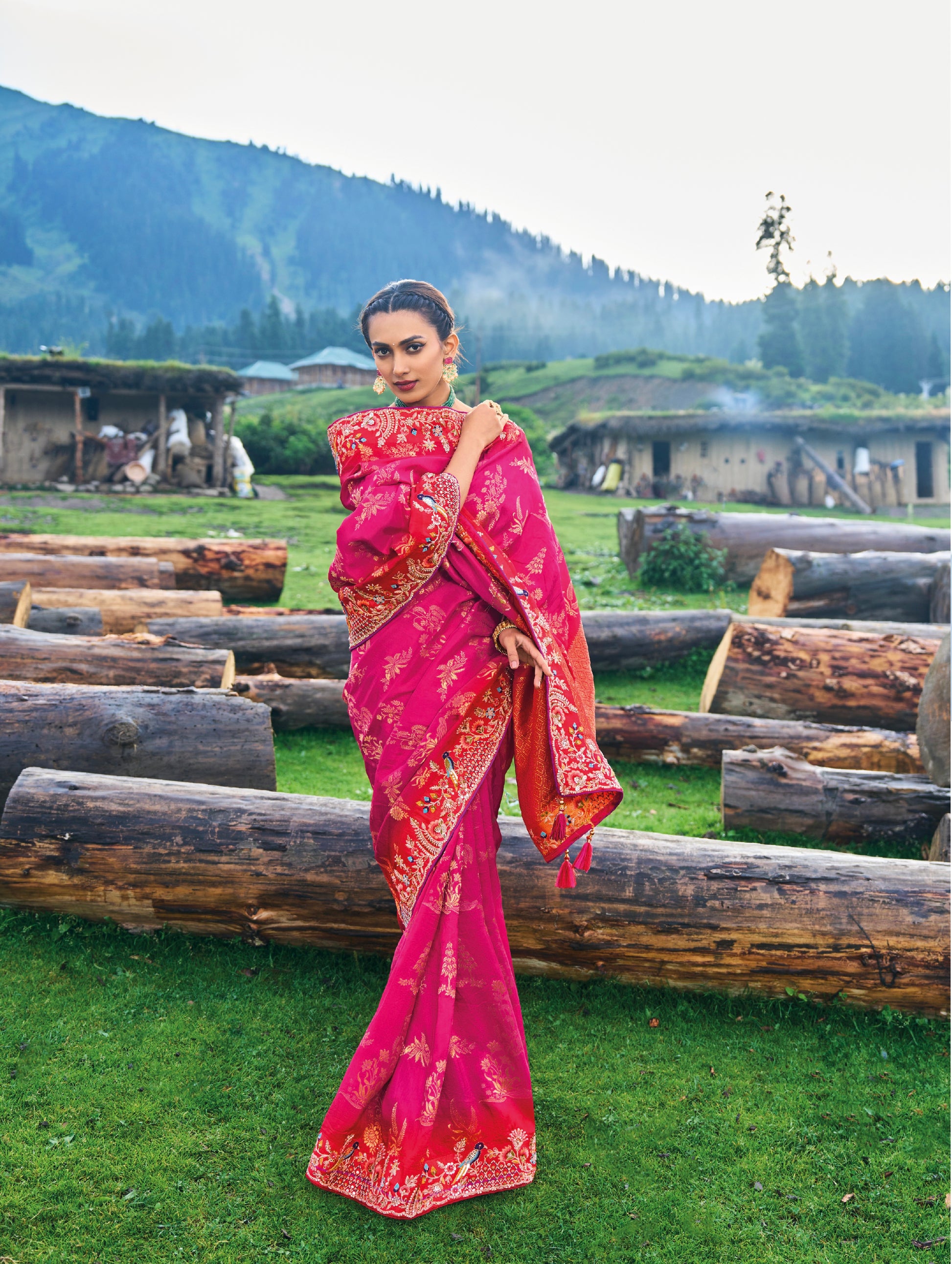 Pink Dola Silk Saree with Heavy Khatli Embroidery