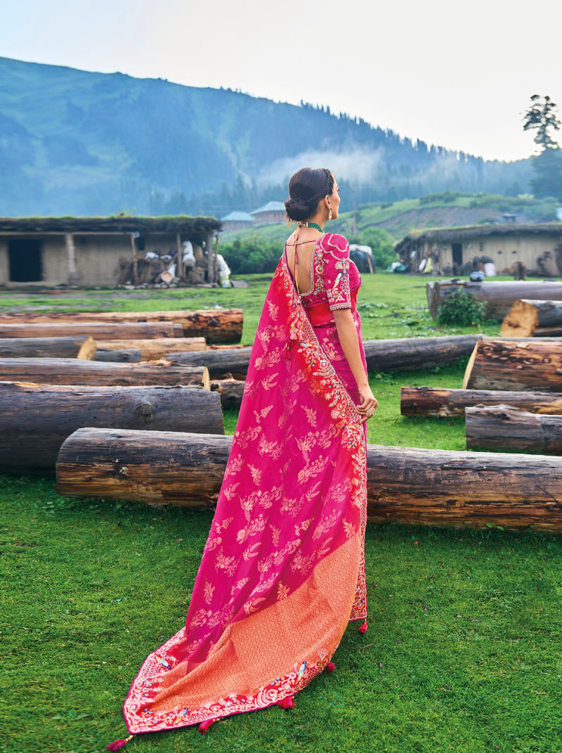 Pink Dola Silk Saree with Heavy Khatli Embroidery