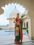 Green and Orange Banarasi Silk Saree with Kanchipuram Weaving