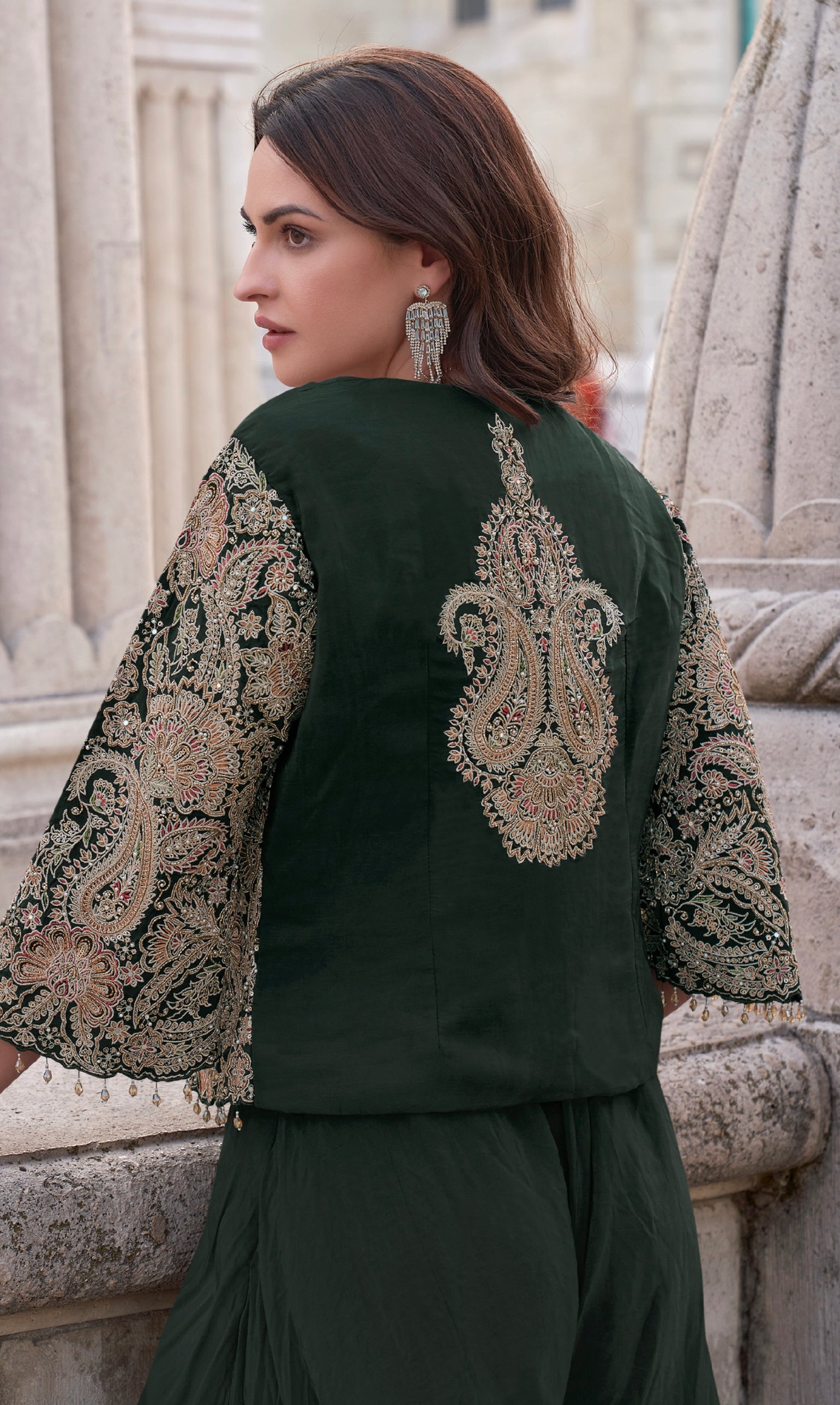 Emerald Green Premium Silk Embroidered Co-Ord Set with Jacket