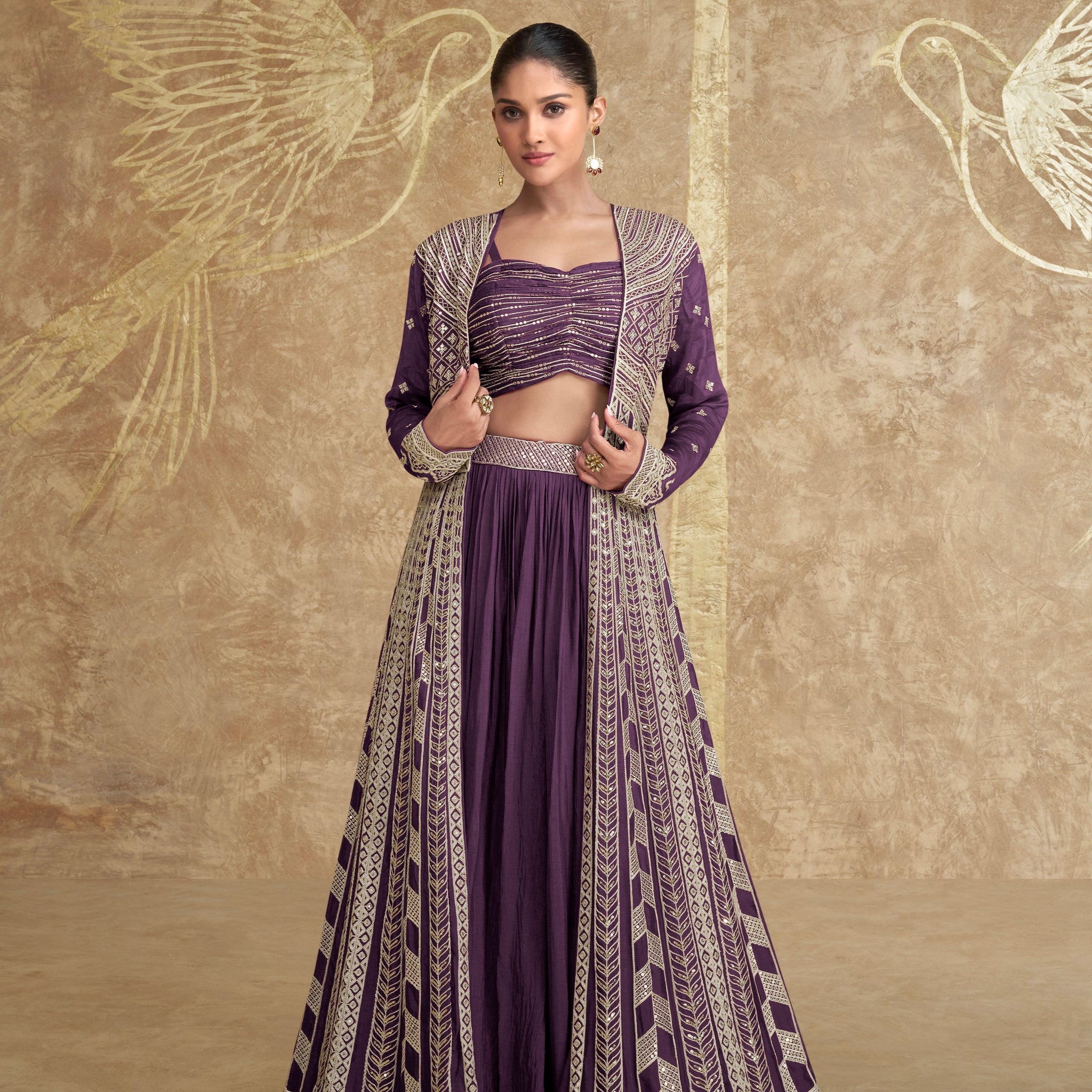 Royal Purple Embroidered Wedding Gown with Cancan