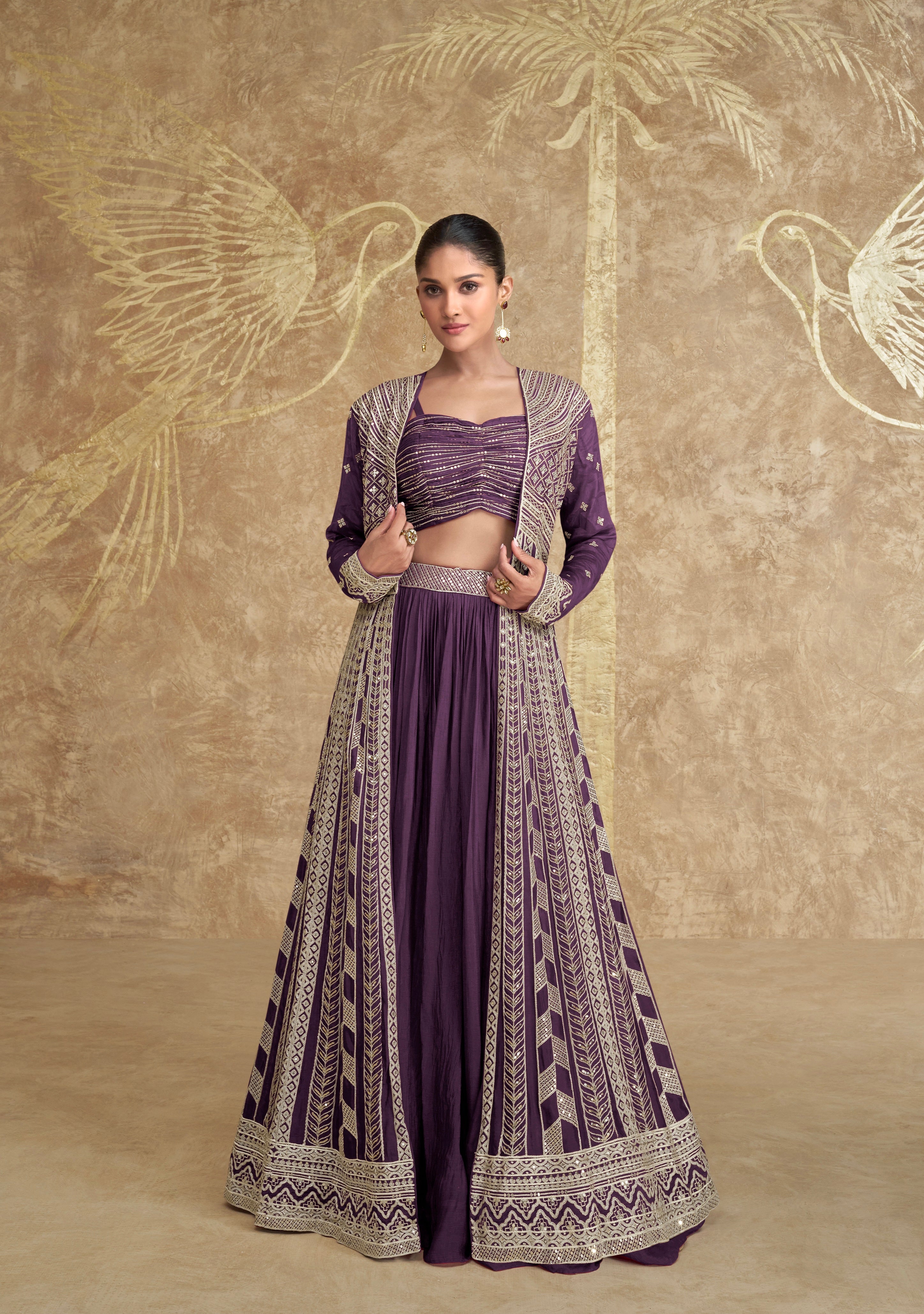 Royal Purple Embroidered Wedding Gown with Cancan