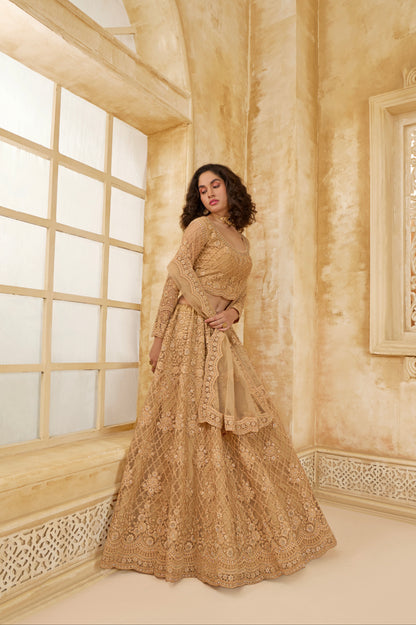 Golden Embroidered Lehenga Choli with Stone &amp; Thread work