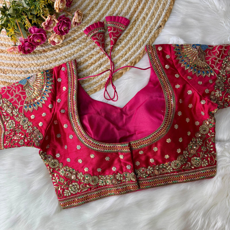 Women's Designer Partywear Sabyasachi Style Bridal 3d Peacock Readymade Blouse