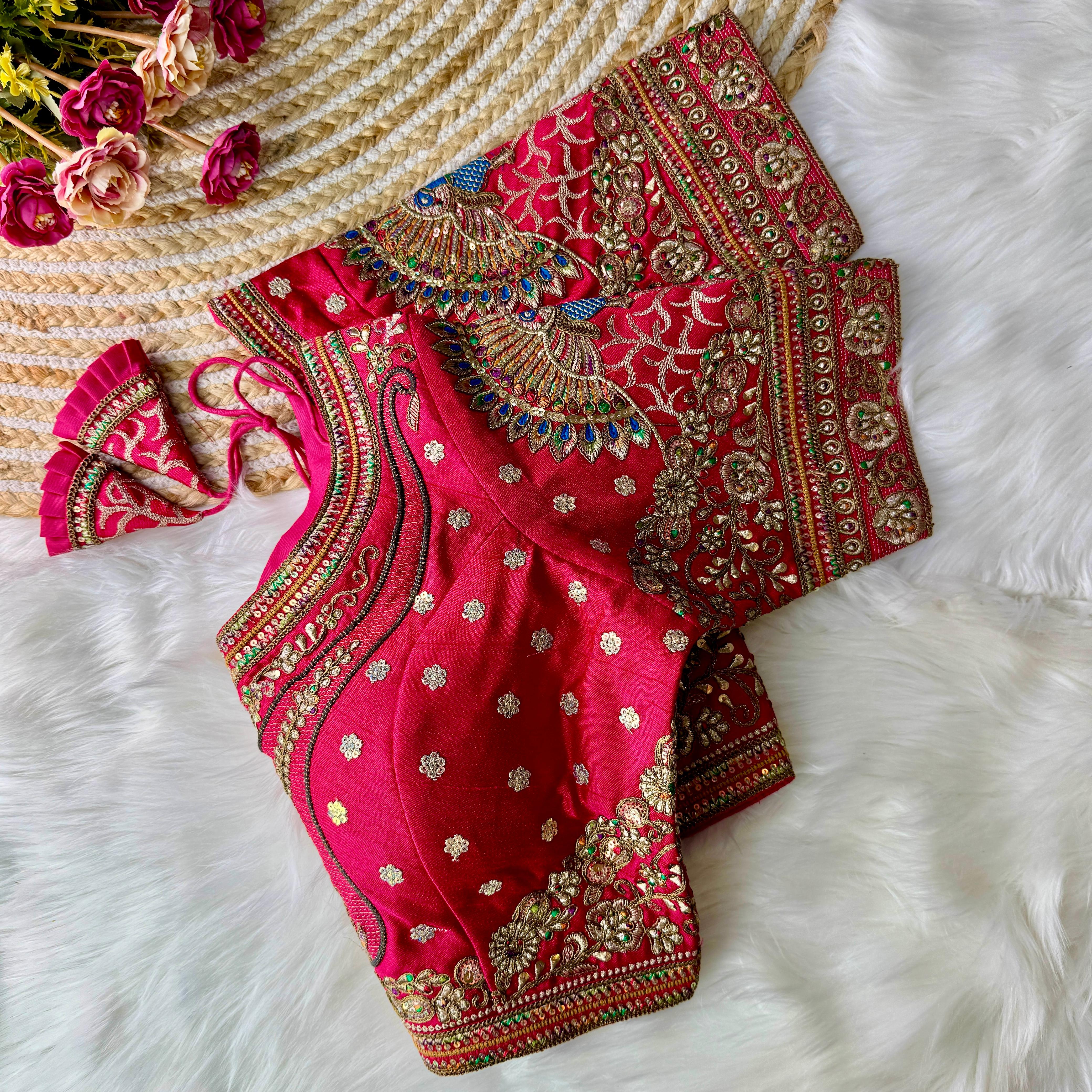 Women's Designer Partywear Sabyasachi Style Bridal 3d Peacock Readymade Blouse