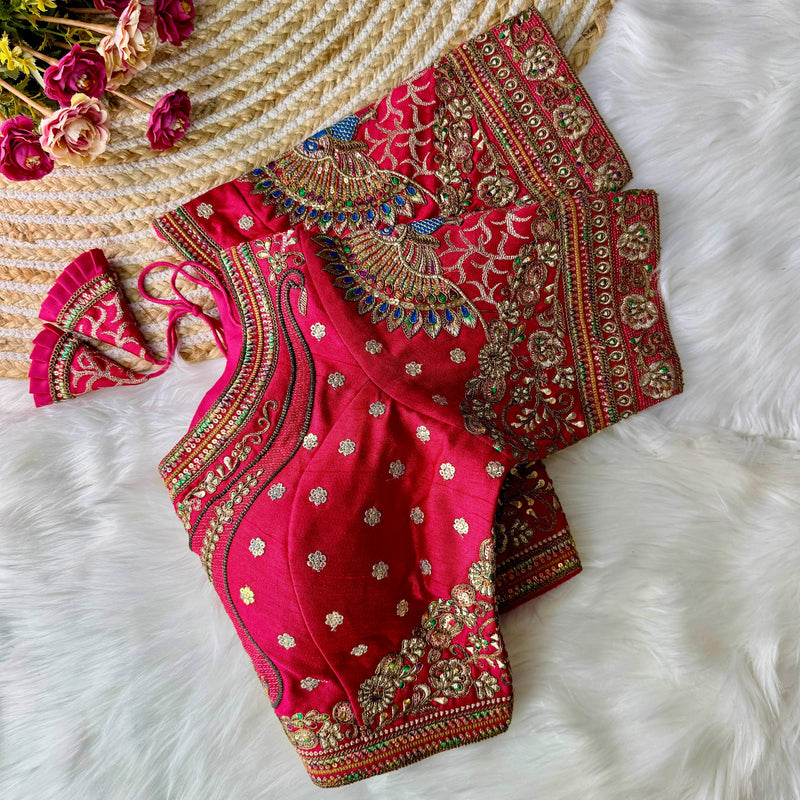 Women's Designer Partywear Sabyasachi Style Bridal 3d Peacock Readymade Blouse