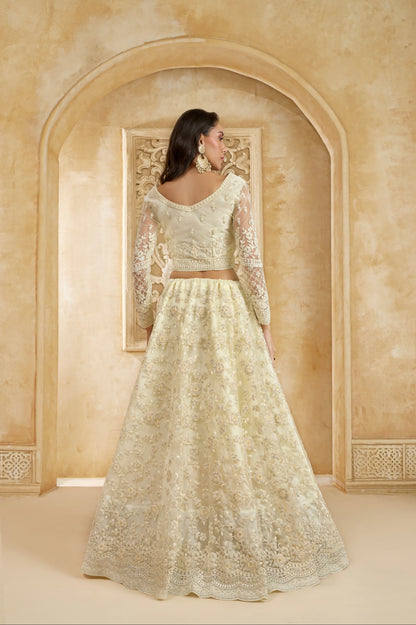 Ivory Elegant Net Lehenga Choli with Stone &amp; Embroidery Detailing