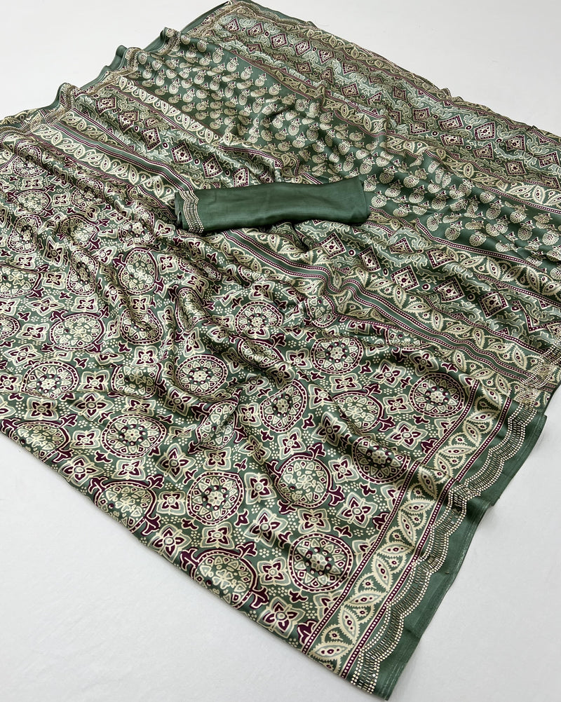Modal Sartin Ajrak Print Saree