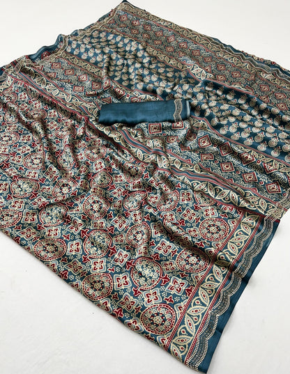 Modal Sartin Ajrak Print Saree