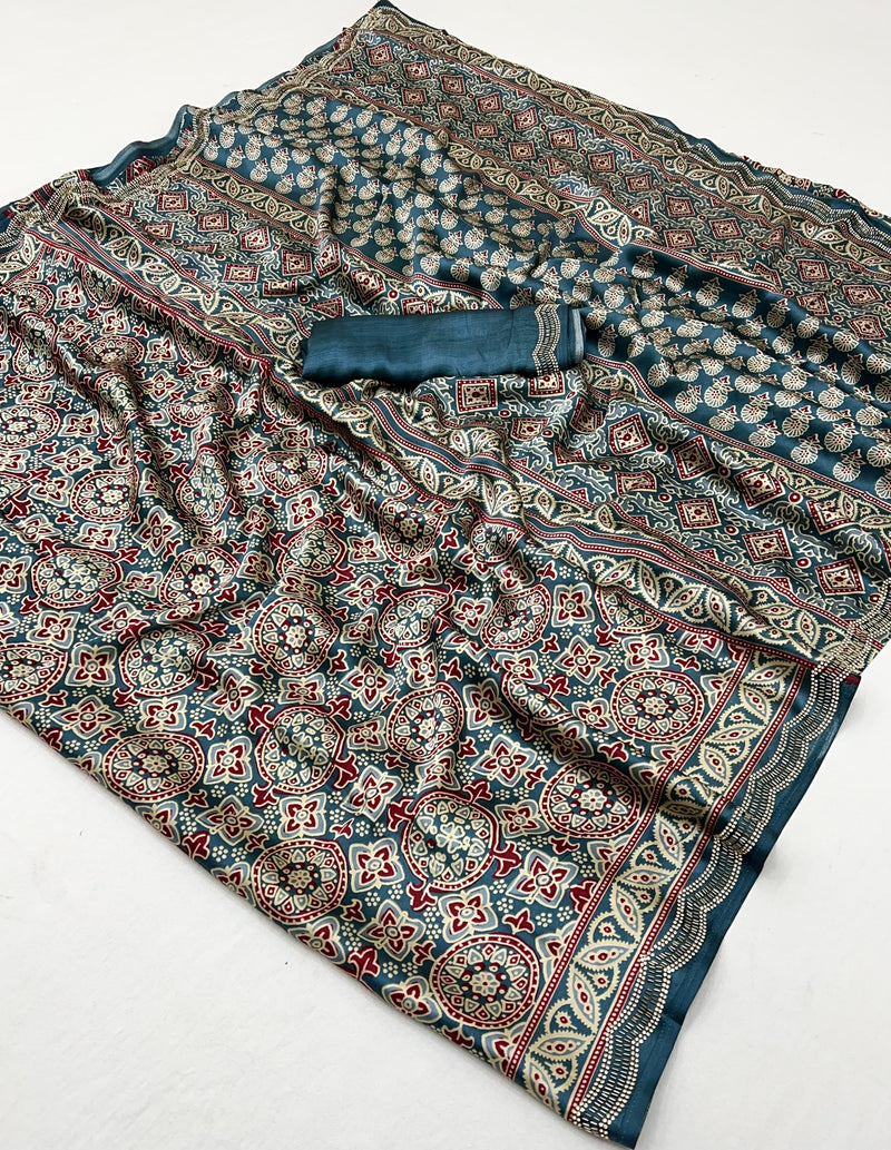 Modal Sartin Ajrak Print Saree