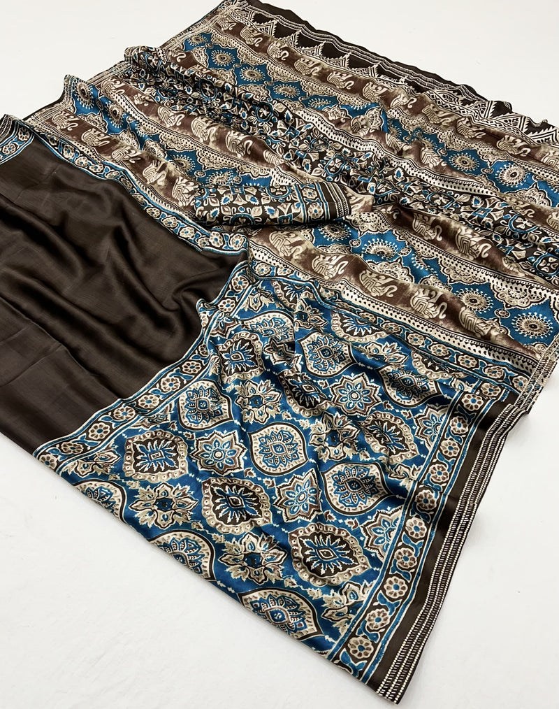 Modal Sartin Ajrak Print Saree