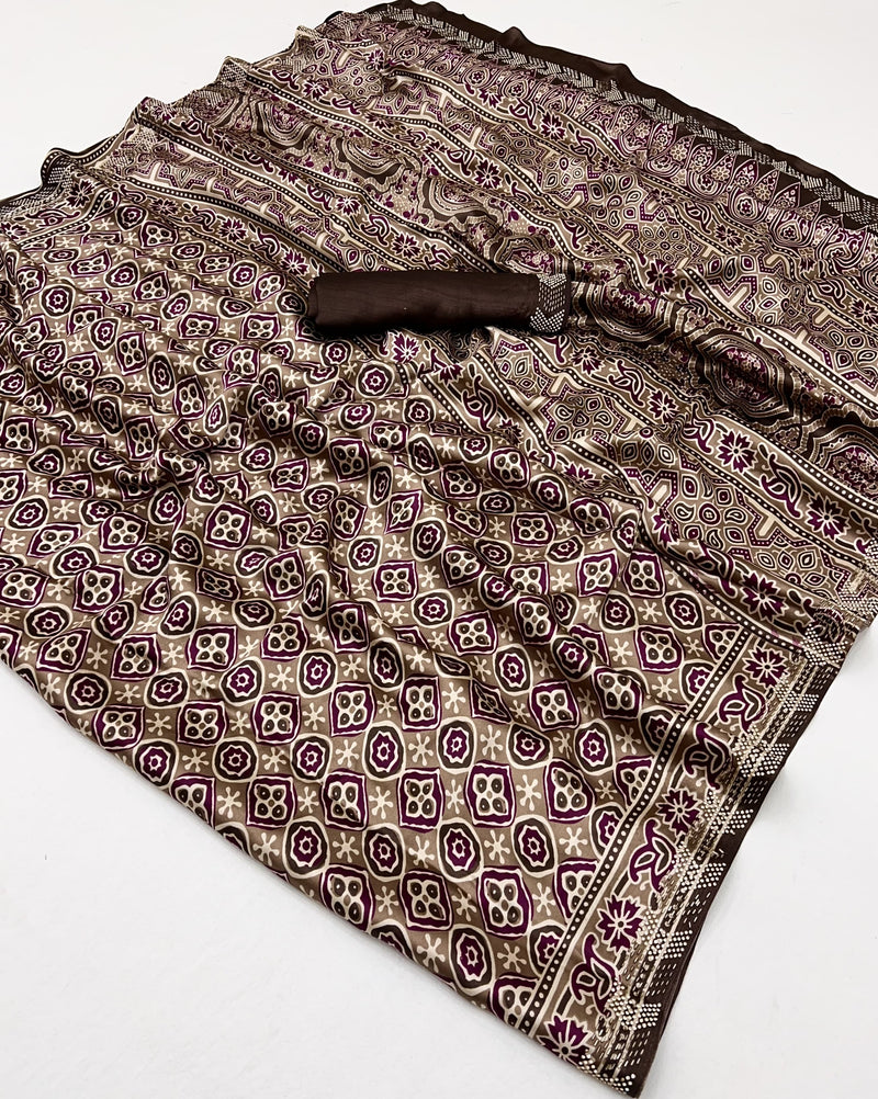 Modal Sartin Ajrak Print Saree