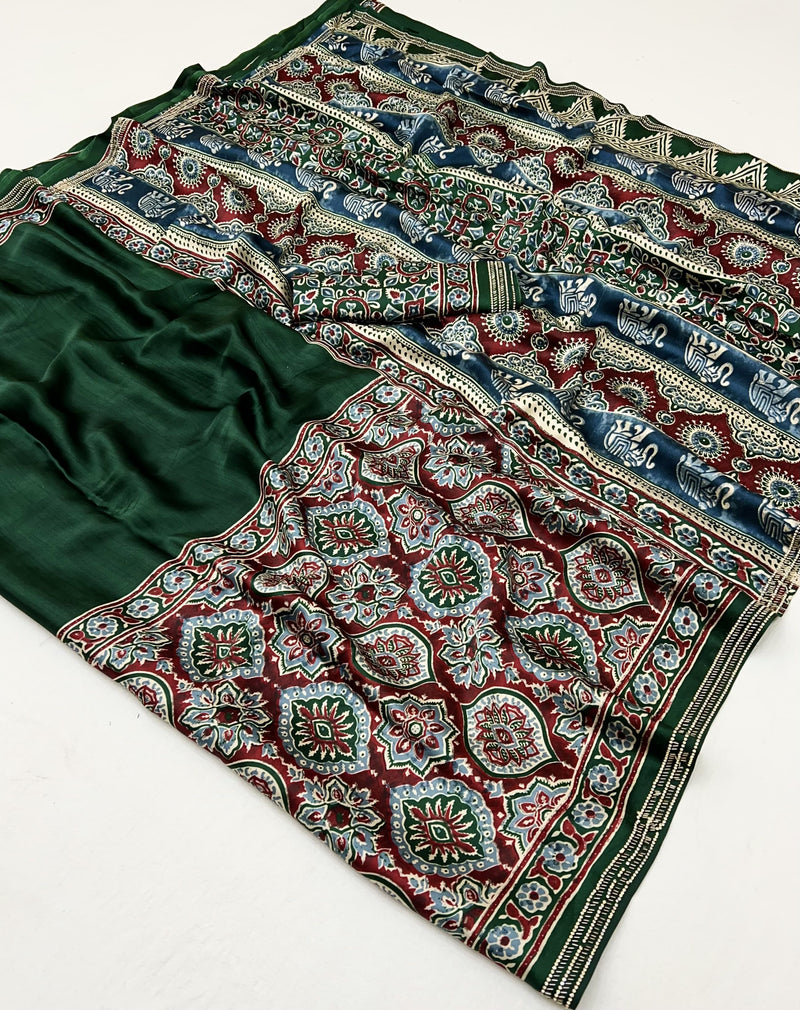 Modal Sartin Ajrak Print Saree