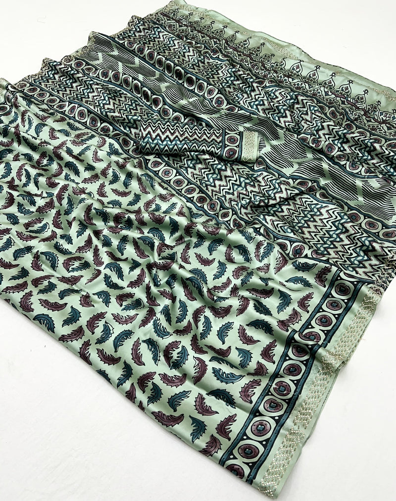 Modal Sartin Ajrak Print Saree