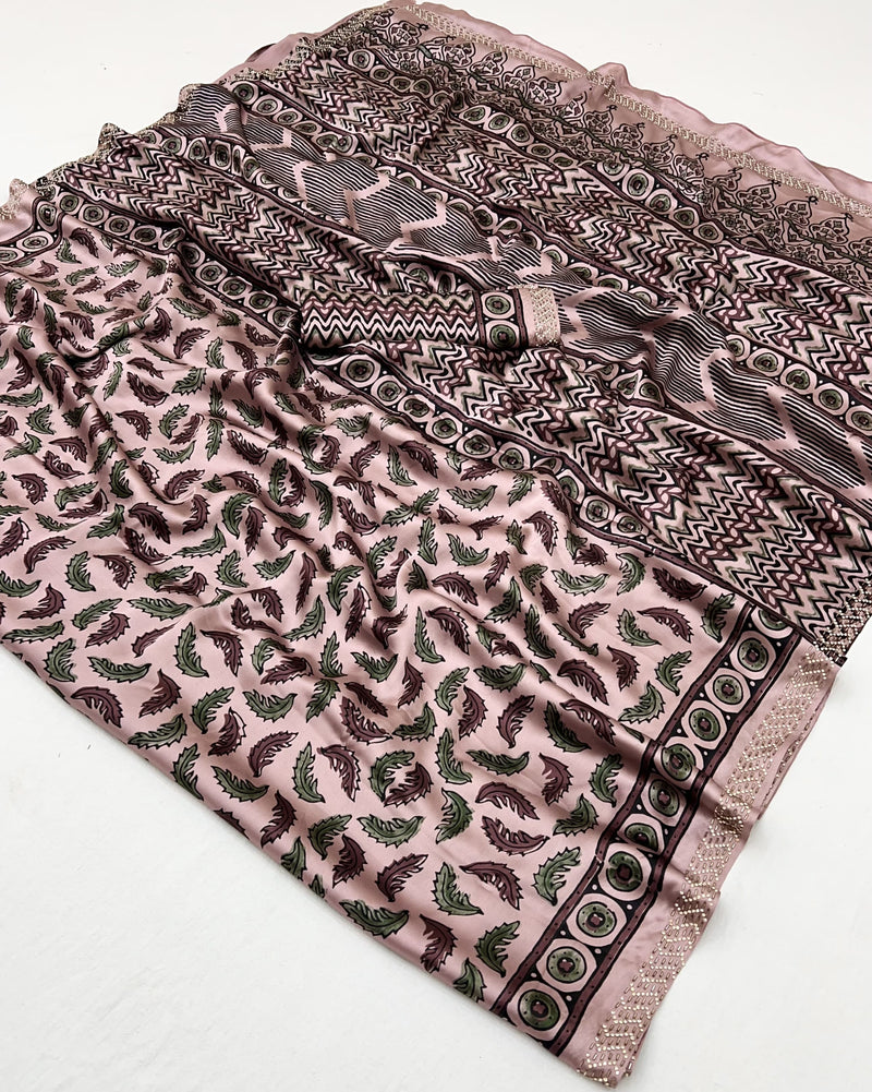 Modal Sartin Ajrak Print Saree