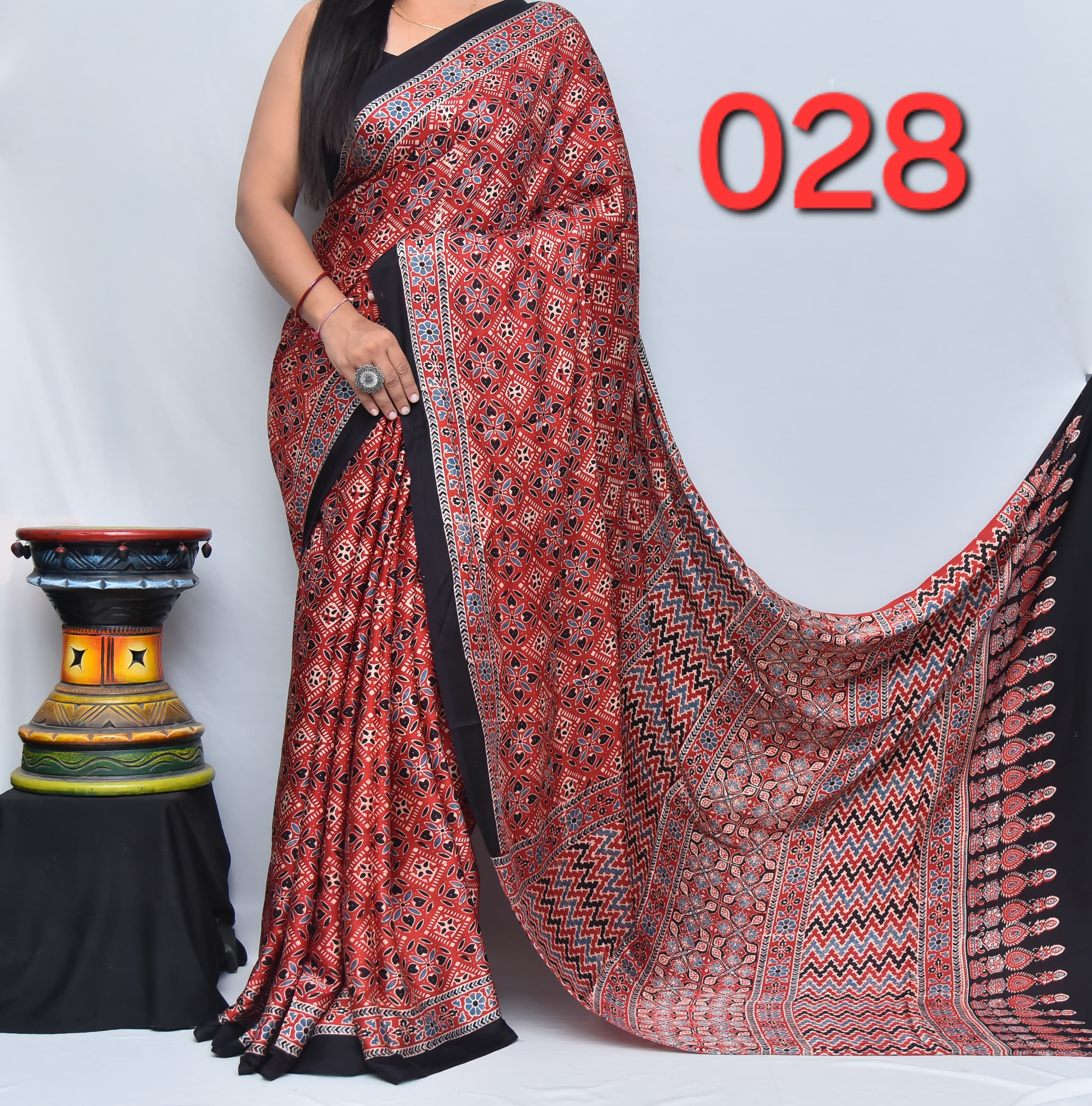 Women's Designer Party Wear Aajrkh Modal Silk Vegetable Hand Block Printed Saree