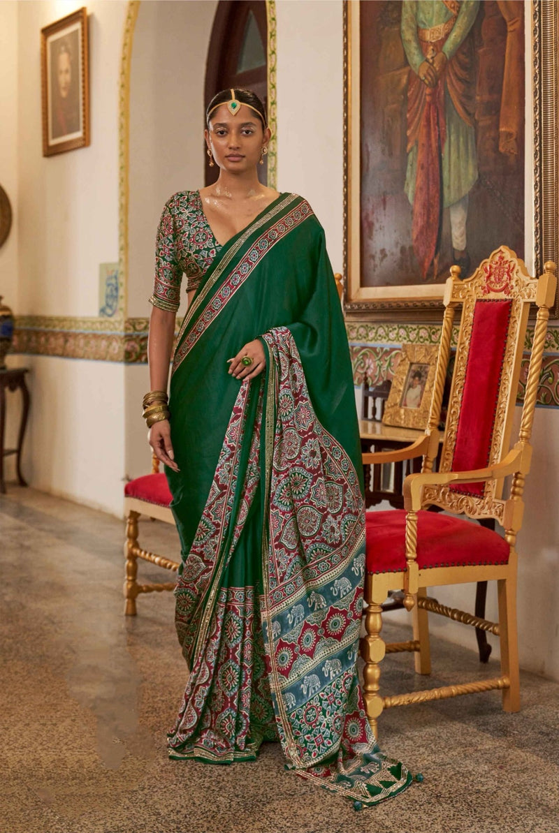 Modal Sartin Ajrak Print Saree