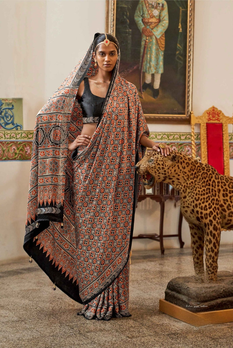 Modal Sartin Ajrak Print Saree