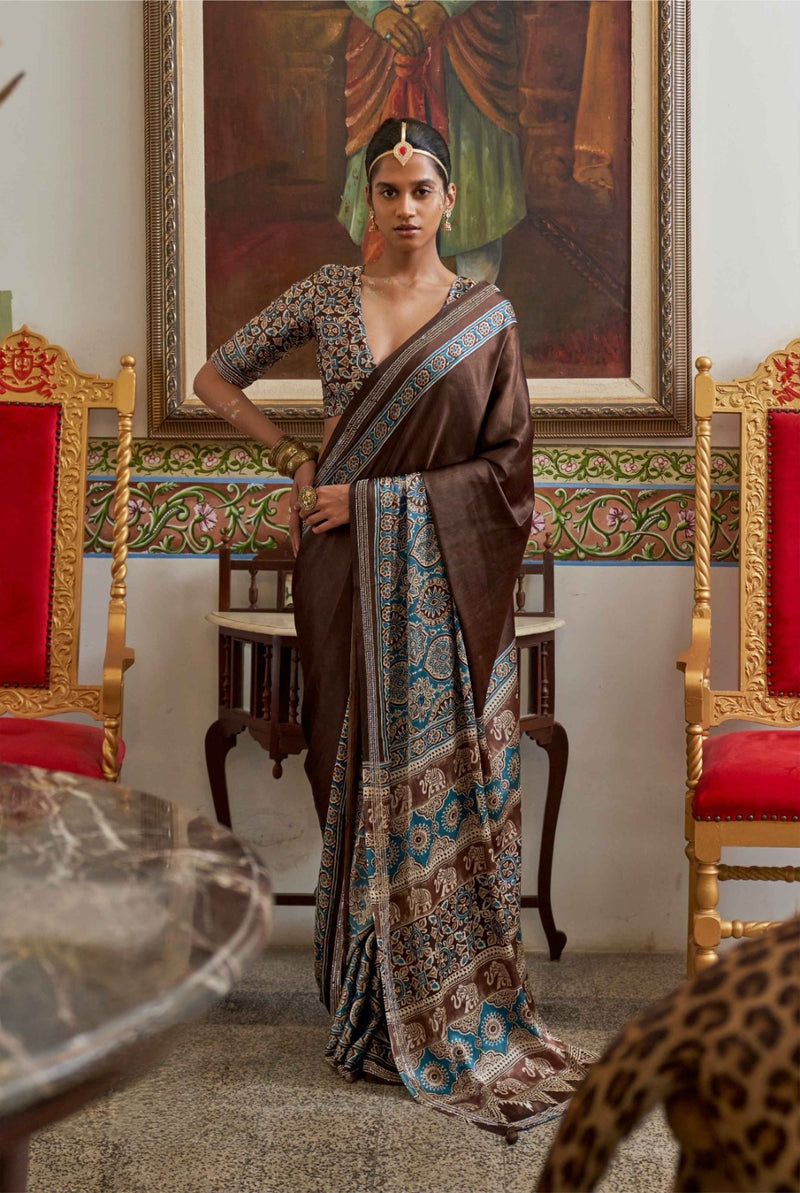 Modal Sartin Ajrak Print Saree