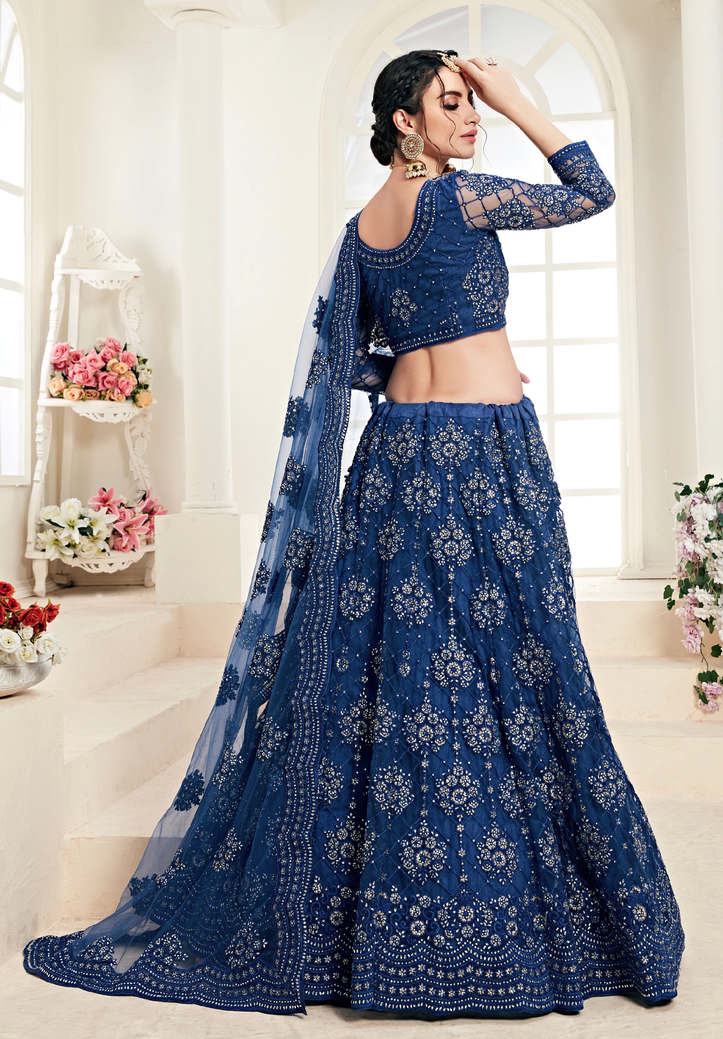 Royal Blue Net Lehenga with Exquisite Embroidery and Stone Detailing