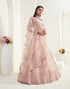Peach Bridal Lehenga with Cording Embroidery and Cutwork Dupatta