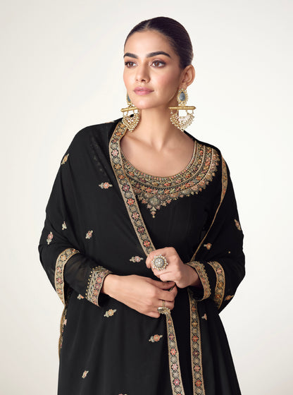 Black Georgette Anarkali Suit with Embroidered Border &amp; Dupatta