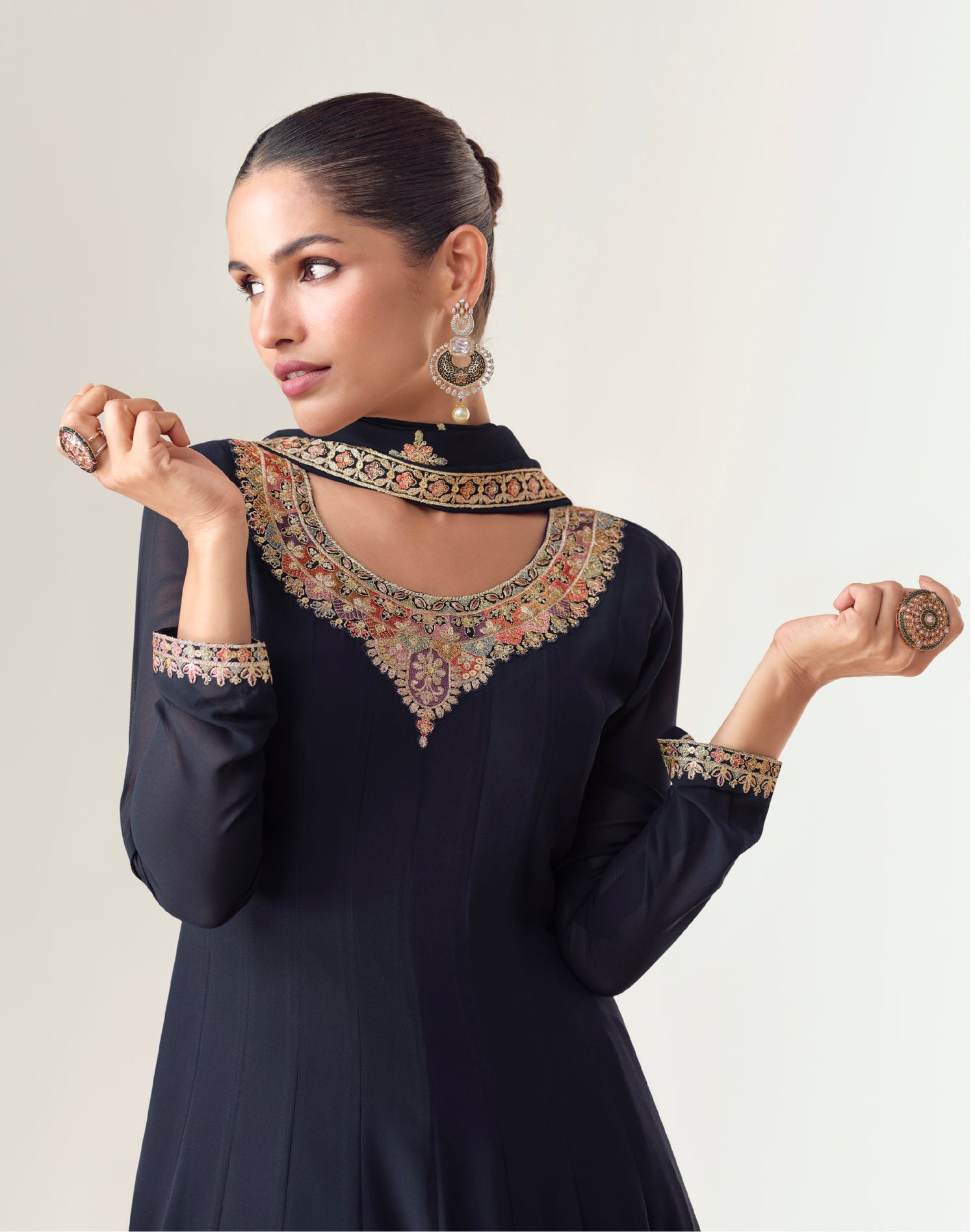 Navy Blue Georgette Anarkali Suit with Ornate Embroidery & Dupatta Navy Blue Georgette Anarkali Suit with Ornate Embroidery & Dupatta
