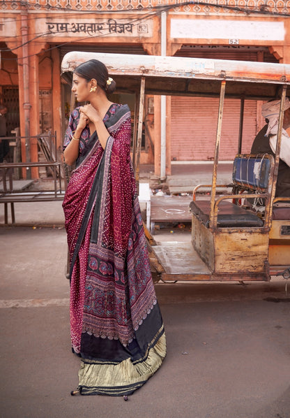 Gajji Lagdi Patrta Silk Saree