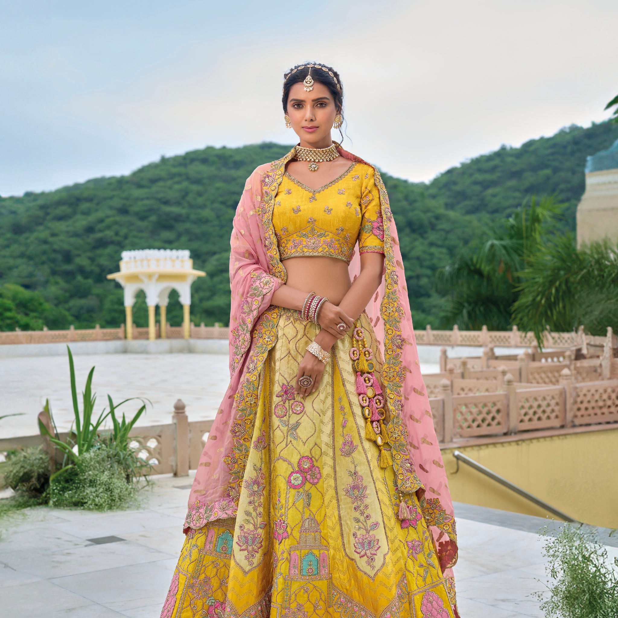 Yellow Multicolor Embroidered Lehenga with Artistic Detailing