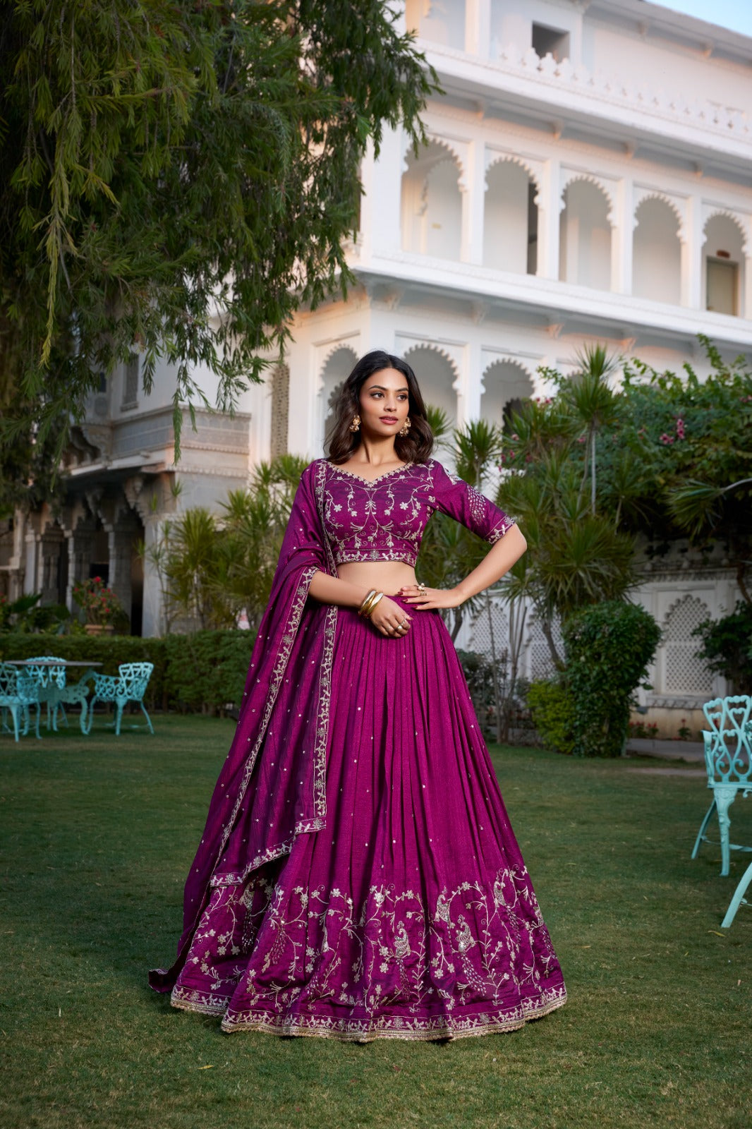 Women's Designer Party Wear Wine Colour Soft Vichitra Silk Lehenga Choli