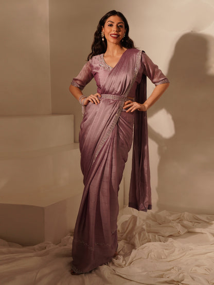 Light Lavender Ready-to-Wear Saree with Embroidered Designer Blouse