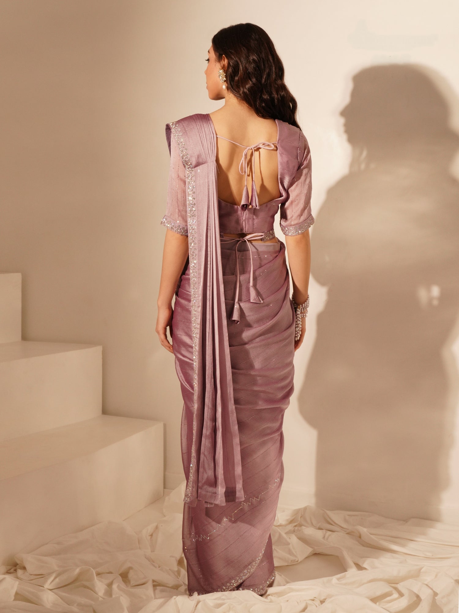 Light Lavender Ready-to-Wear Saree with Embroidered Designer Blouse