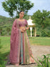 Plum and Sea Green Silk Lehenga with Scalloped Dupatta