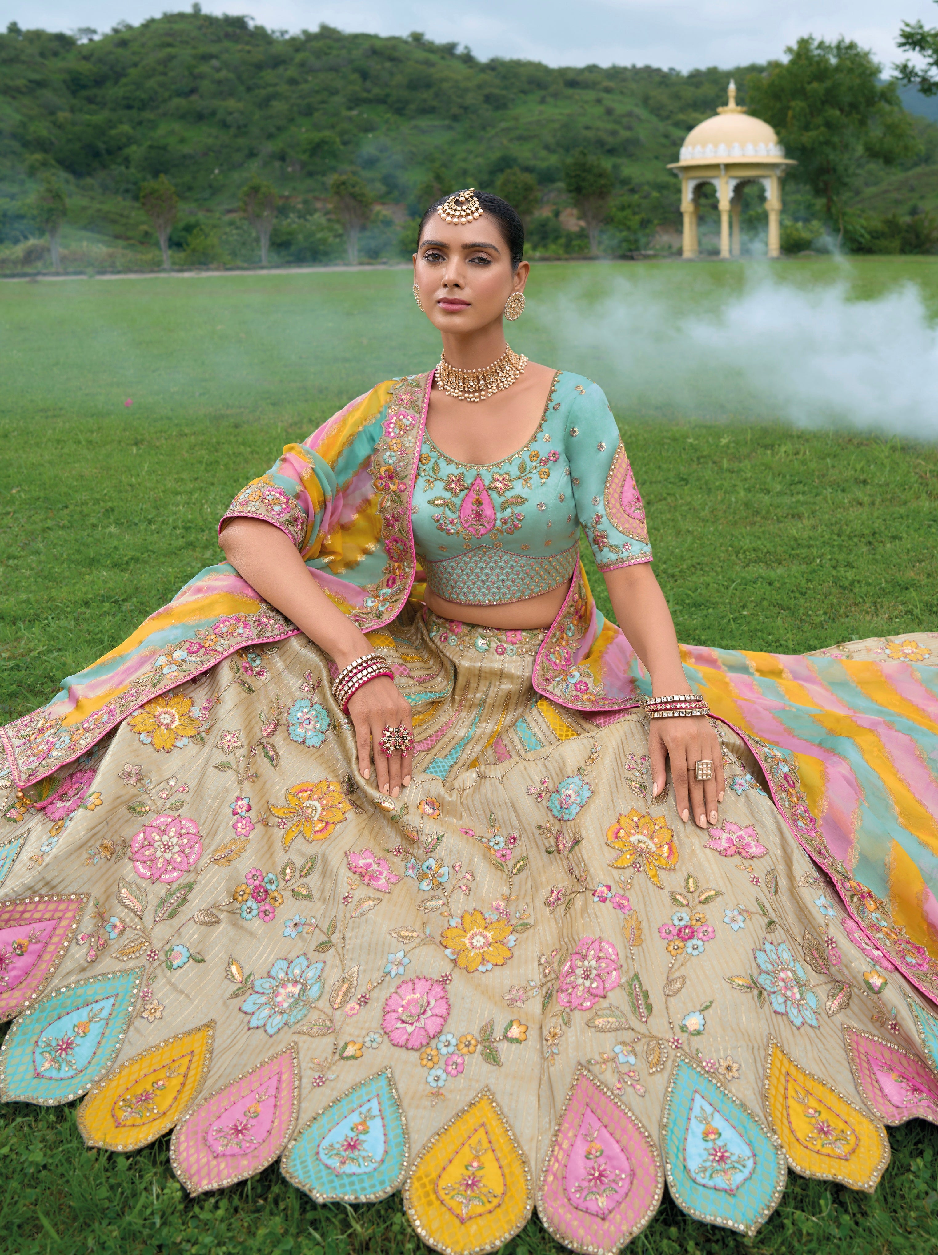 Pastel Multicolor Lehenga with Heavy Embroidery &amp; Modern Designs