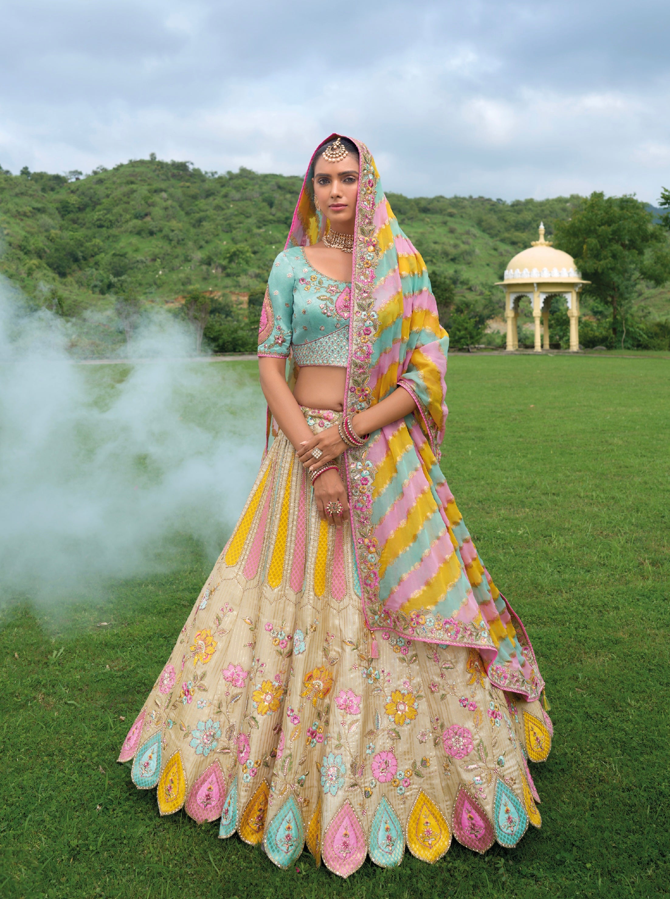 Pastel Multicolor Lehenga with Heavy Embroidery &amp; Modern Designs