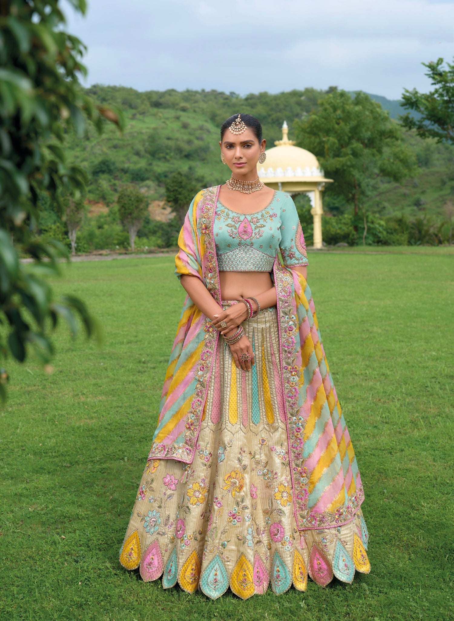 Pastel Multicolor Lehenga with Heavy Embroidery &amp; Modern Designs