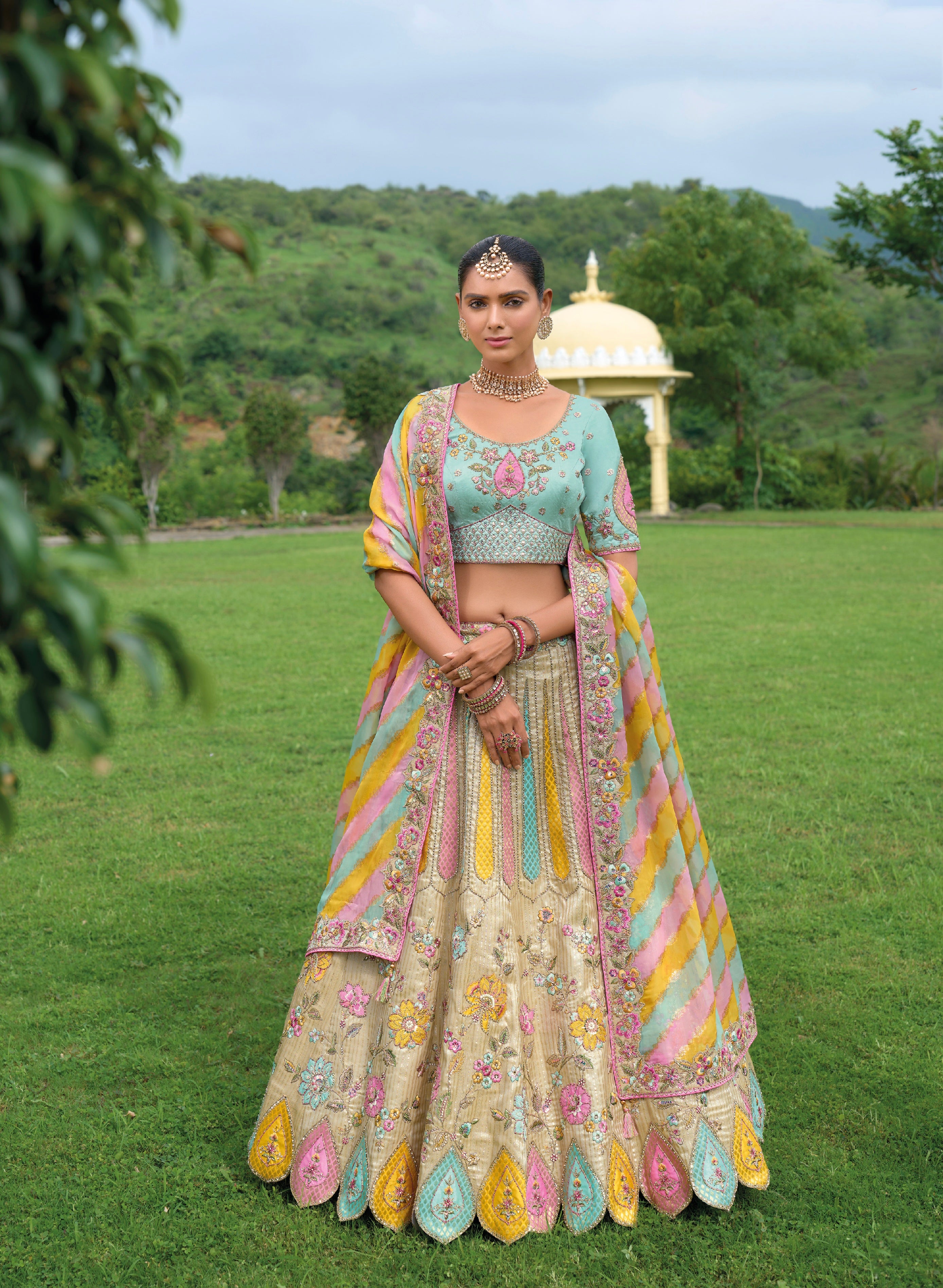 Pastel Multicolor Lehenga with Heavy Embroidery &amp; Modern Designs