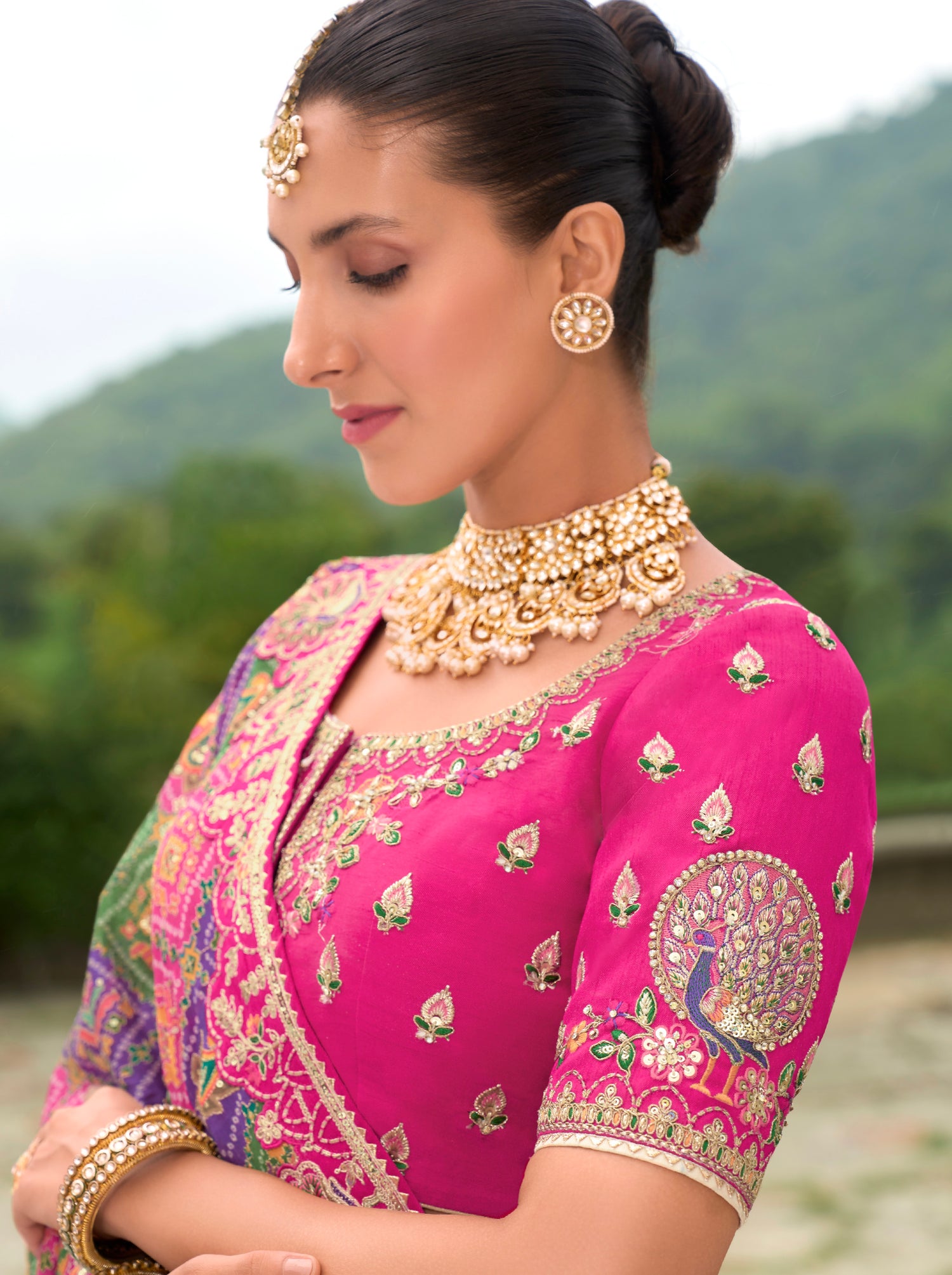 Cream and Pink Lehenga with Intricate Embroidery &amp; Royal Designs