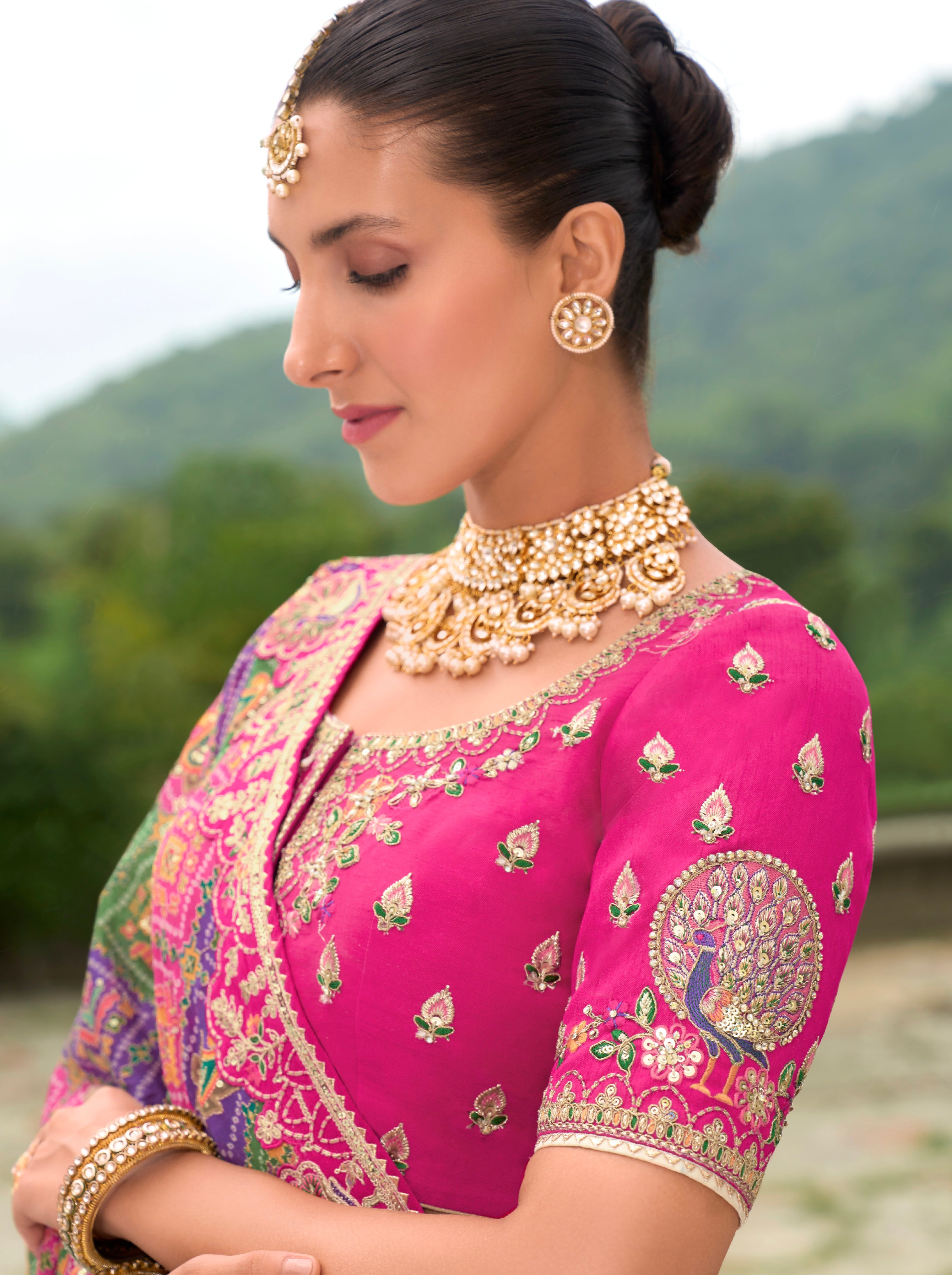 Cream and Pink Lehenga with Intricate Embroidery &amp; Royal Designs