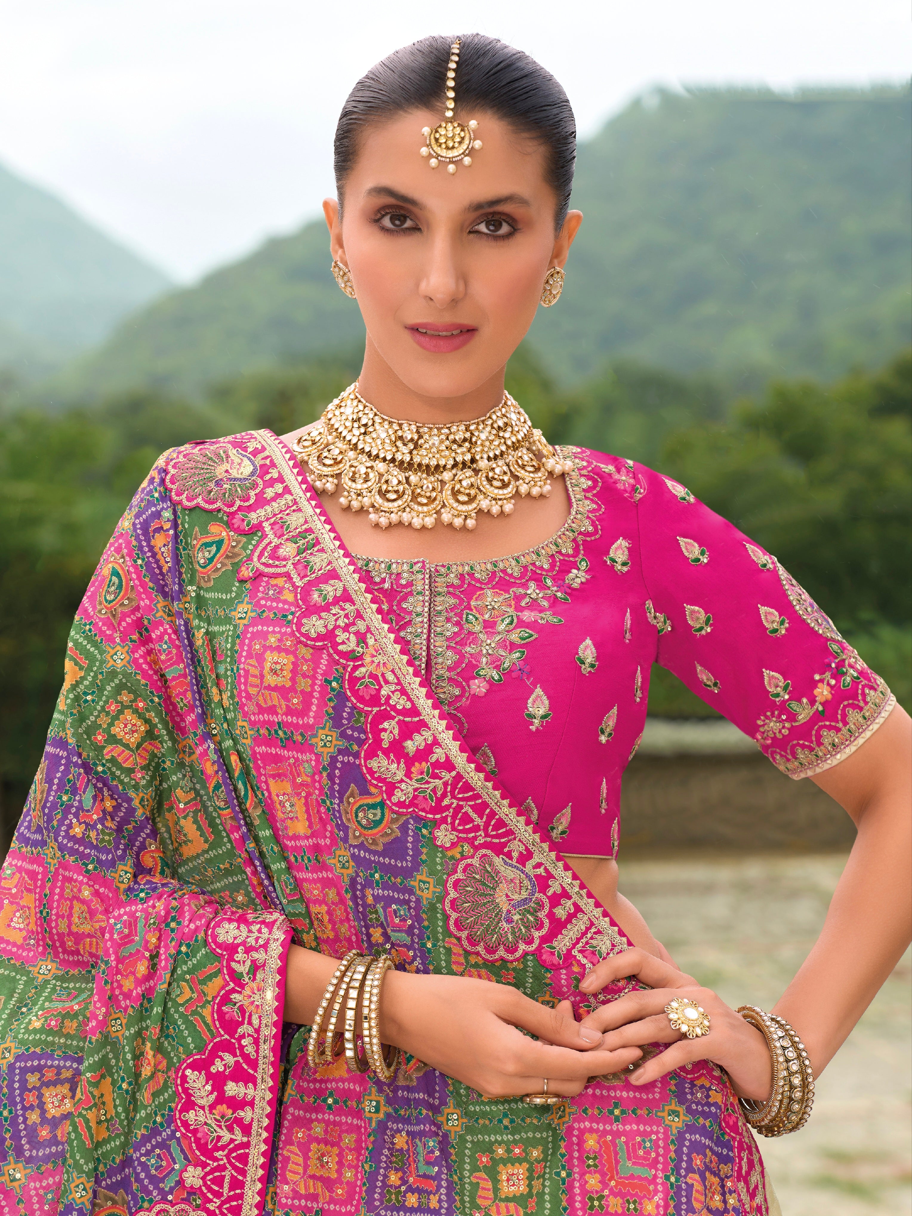 Cream and Pink Lehenga with Intricate Embroidery &amp; Royal Designs