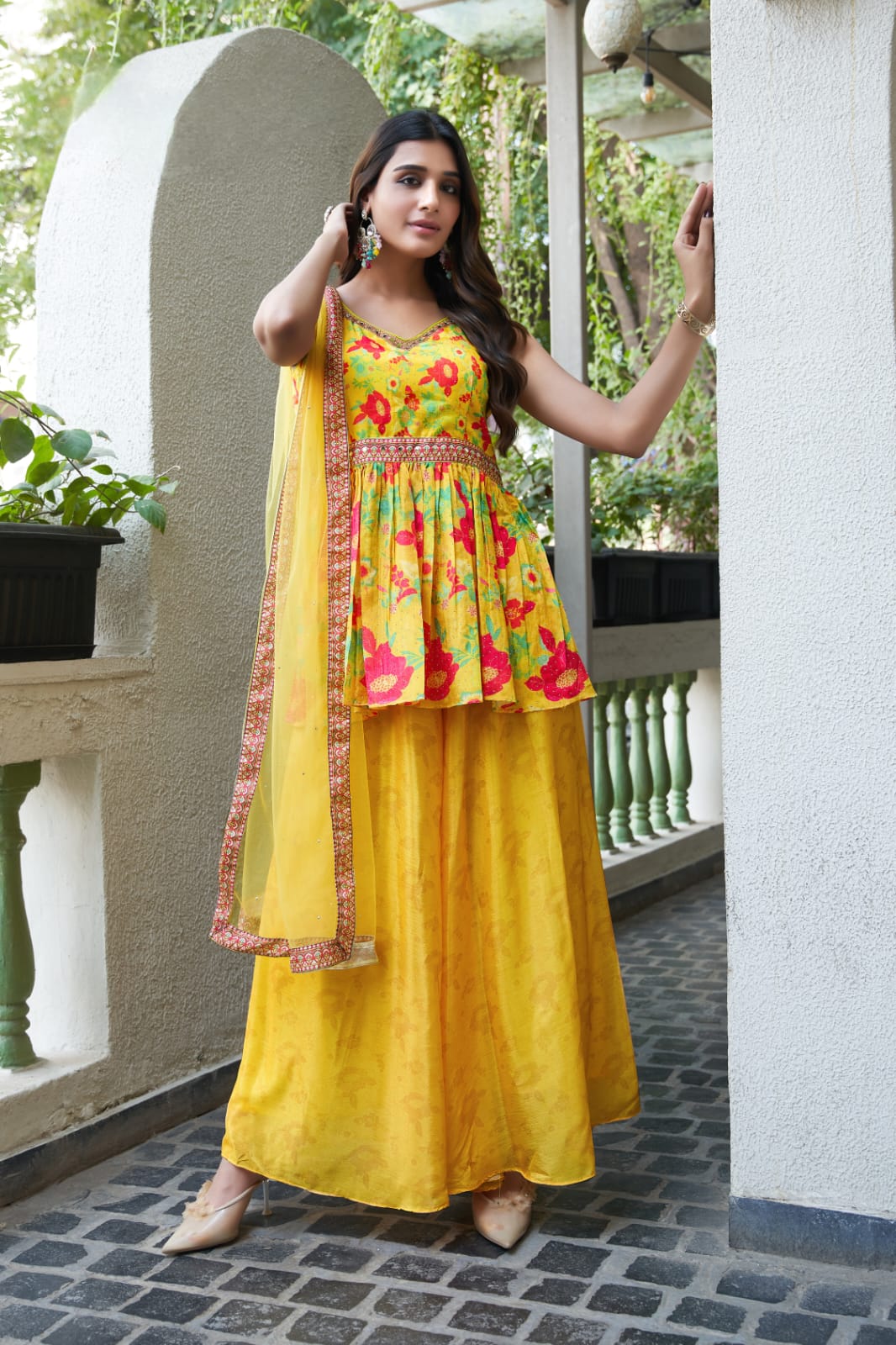 Yellow Colour Ready-to-Wear Crop Top with Embroidered Designer Blouse