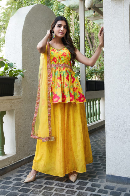 Yellow Colour Ready-to-Wear Crop Top with Embroidered Designer Blouse